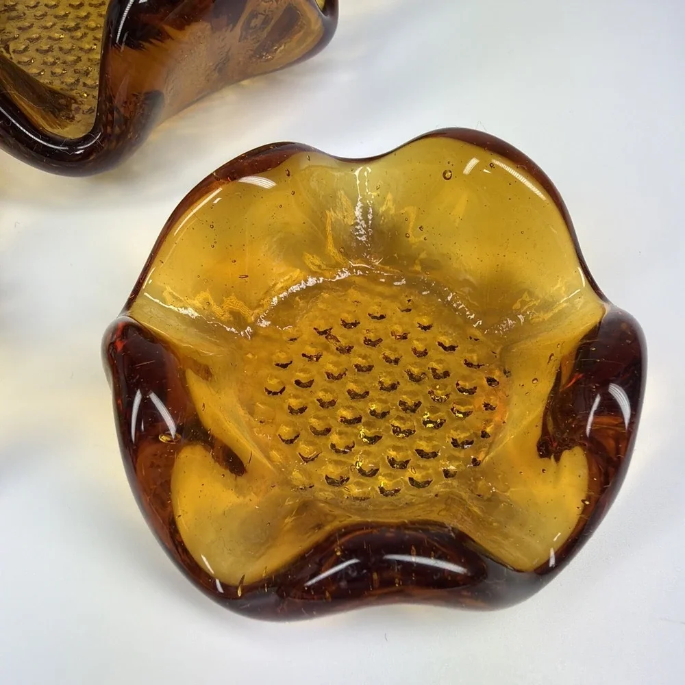 Murano Art Glass Vintage Nesting Stackable Bowls Amber